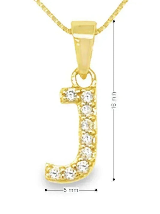 Yellow Gold Plated Sterling Silver CZ Letter J Pendant
