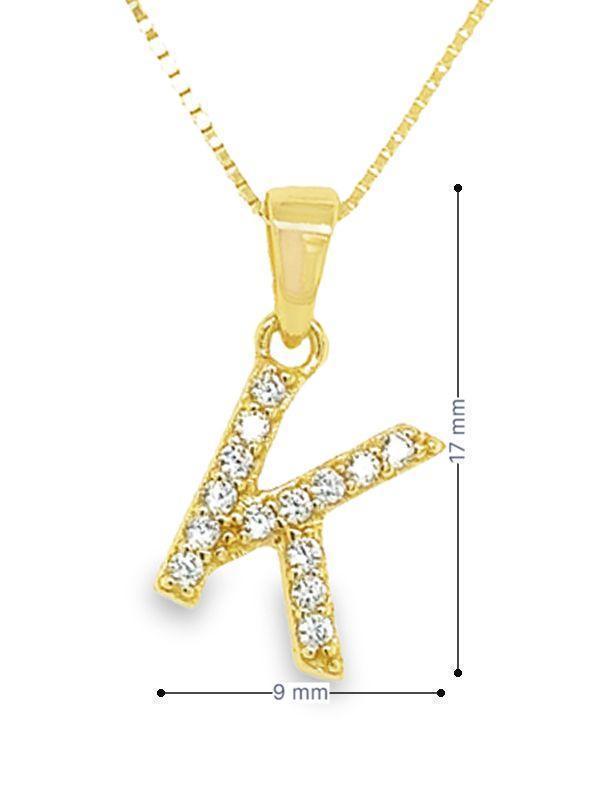 Yellow Gold Plated Sterling Silver CZ Letter K Pendant