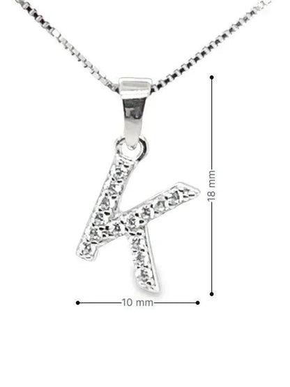 Sterling Silver Cubic Zirconia Initial Letter K Pendant