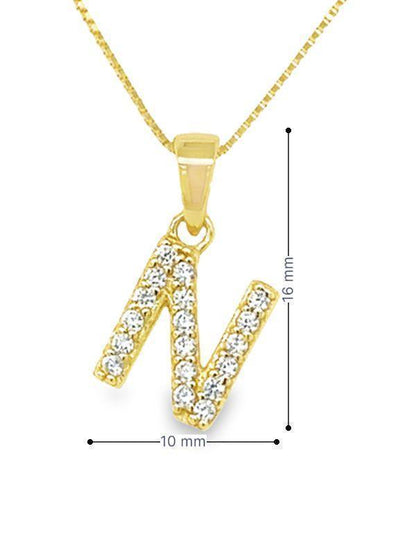 Yellow Gold Plated Sterling Silver CZ Letter N Pendant