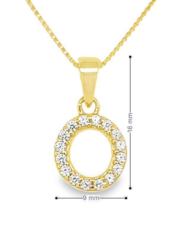 Yellow Gold Plated Sterling Silver CZ Letter O Pendant