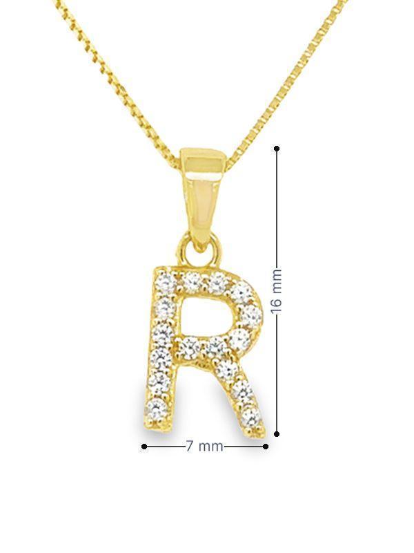 Yellow Gold Plated Sterling Silver CZ Letter R Pendant