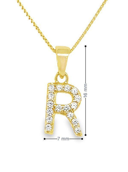 Yellow Gold Plated Sterling Silver CZ Letter R Pendant