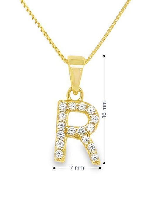 Yellow Gold Plated Sterling Silver CZ Letter R Pendant