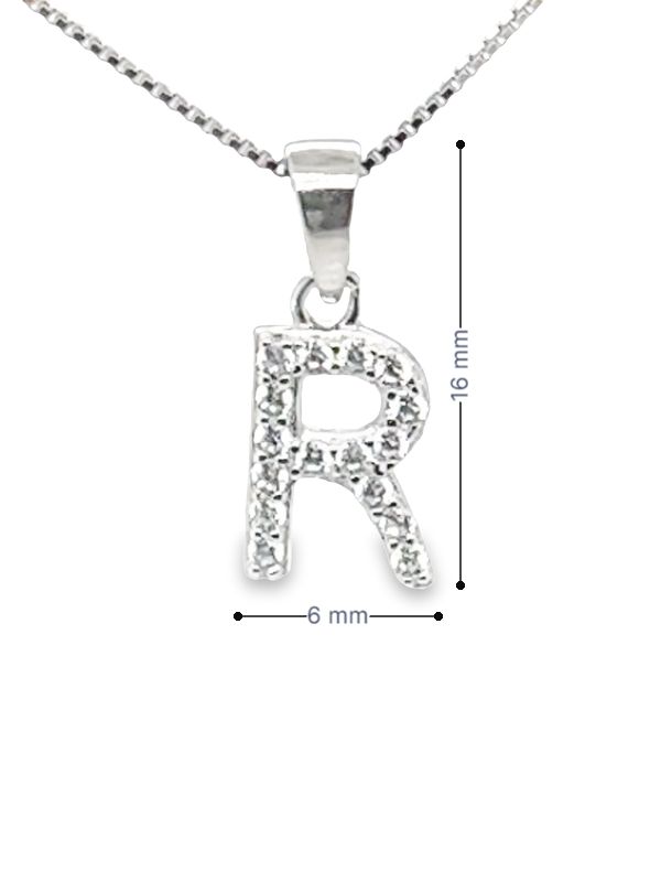 Initial Letter R Pendant CZ in Sterling Silver