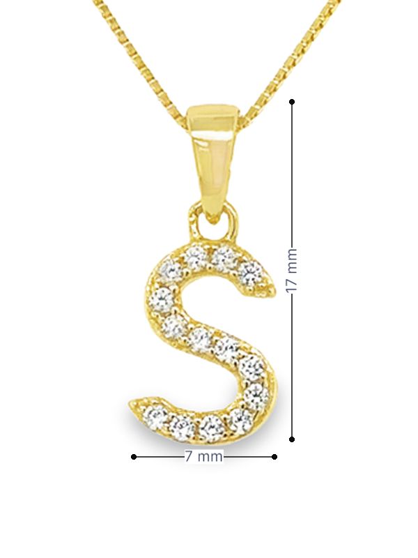 Yellow Gold Plated Sterling Silver CZ Letter S Pendant
