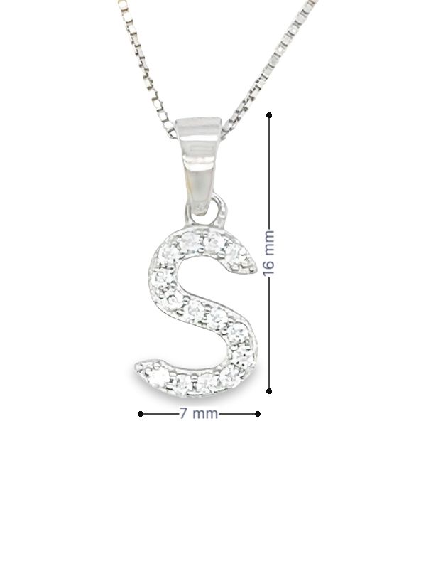 Cubic Zirconia Initial Letter &quot;S&quot; Pendant in Sterling Silver