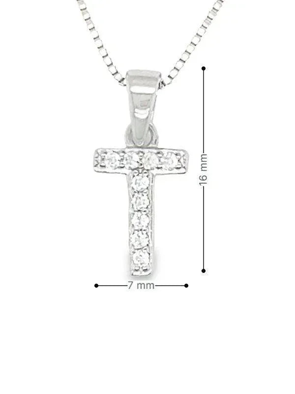 Sterling Silver Cubic Zirconia Initial Letter T Pendant