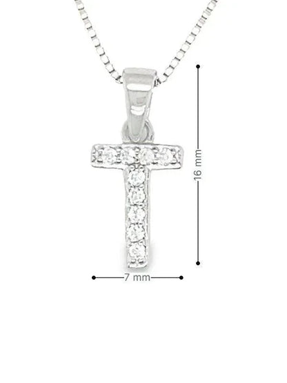Sterling Silver Cubic Zirconia Initial Letter T Pendant