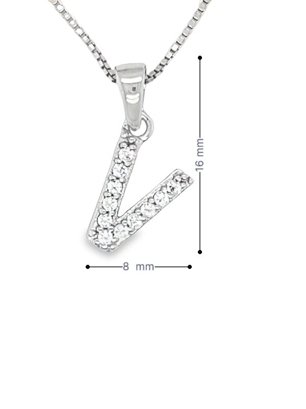 Cubic Zirconia Initial Letter V Pendant in Sterling Silver