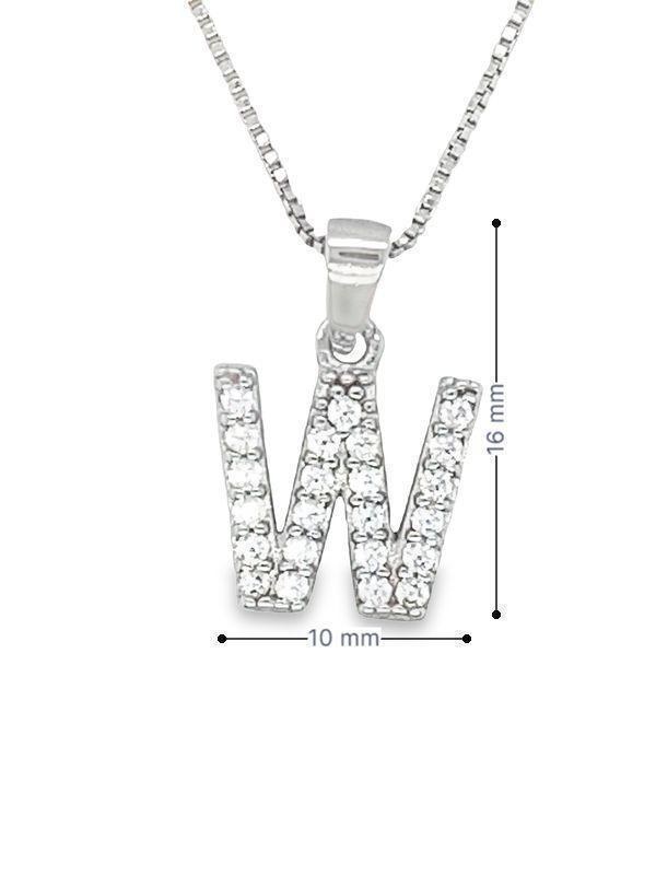 Initial Letter W Pendant CZ in Sterling Silver