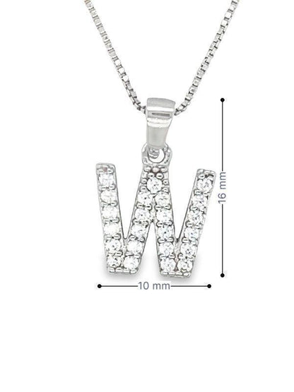 Initial Letter W Pendant CZ in Sterling Silver