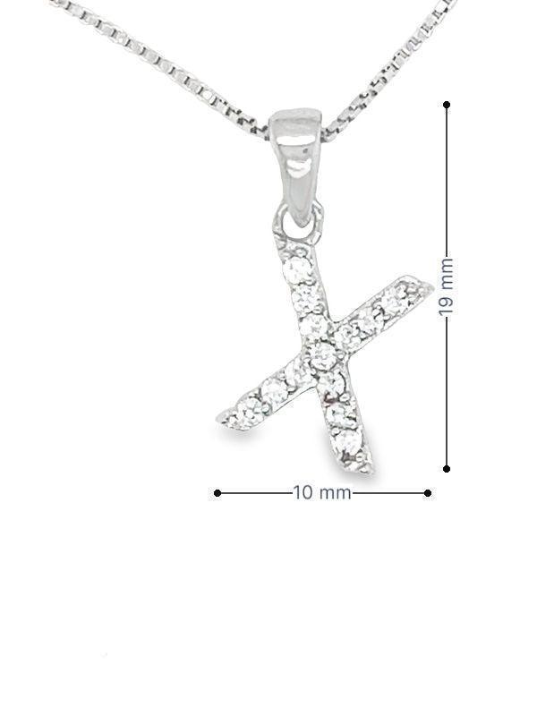 Sterling Silver Cubic Zirconia Initial Letter "X" Pendant