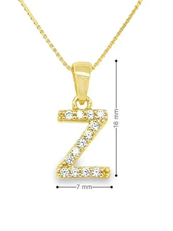 Yellow Gold Plated Sterling Silver CZ Letter Z Pendant