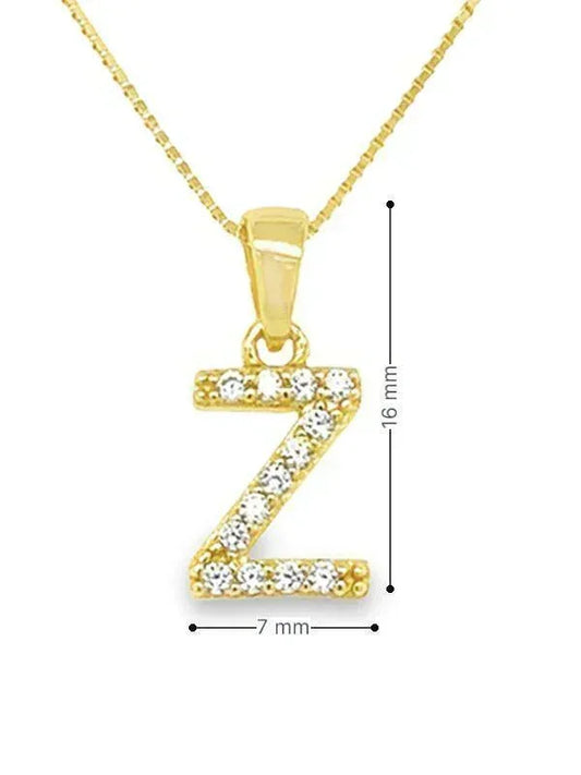 Yellow Gold Plated Sterling Silver CZ Letter Z Pendant