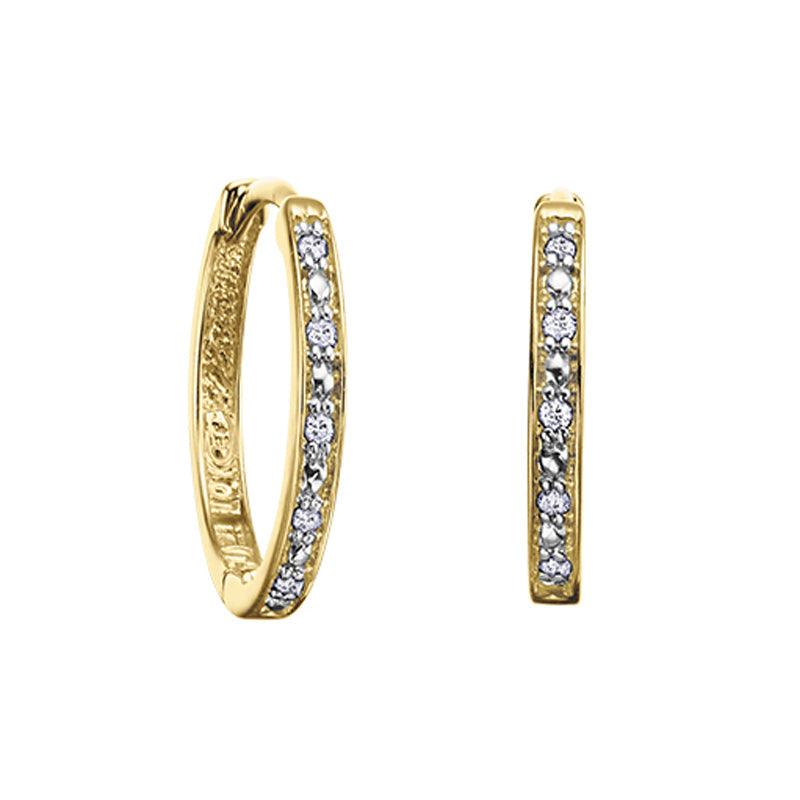 0.50 TDW Diamond 10K Yellow Gold Hoop Earrings 