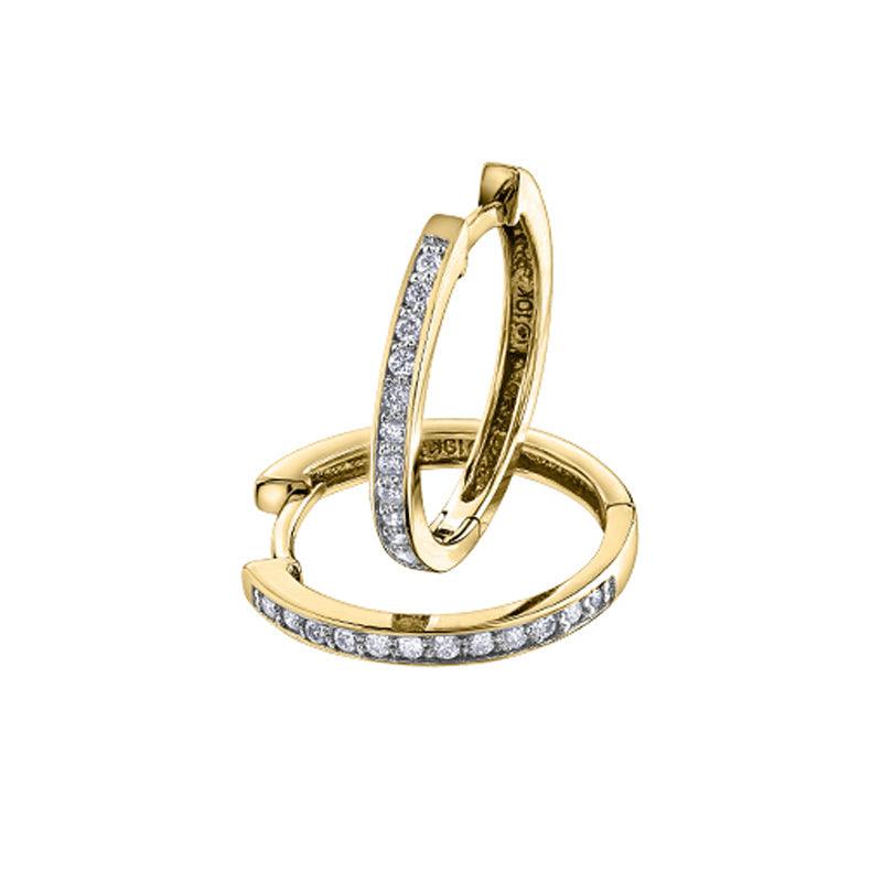 0.10 TDW Diamond 10K Yellow Gold Hoop Earrings 