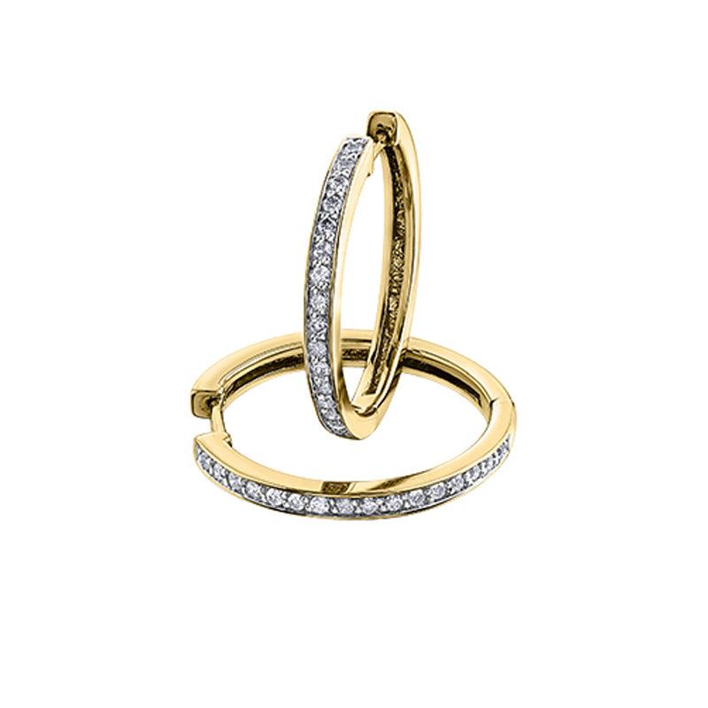 0.25 TDW Diamond 10K Yellow Gold Hoop Earrings 