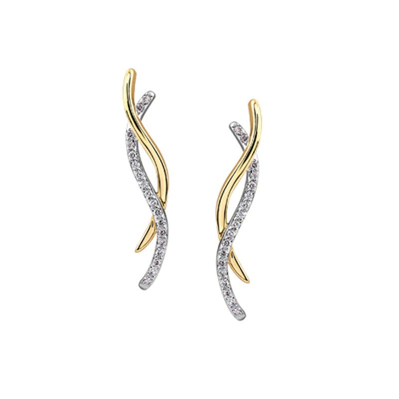 10K Yellow and White Gold 0.20TDW Diamond Long Fancy Earrings