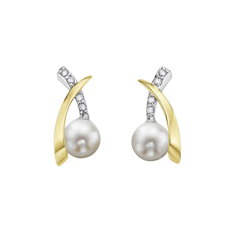 10K Yellow Gold 0.04TDW Diamond & 5MM Freshwater Pearl Earrings