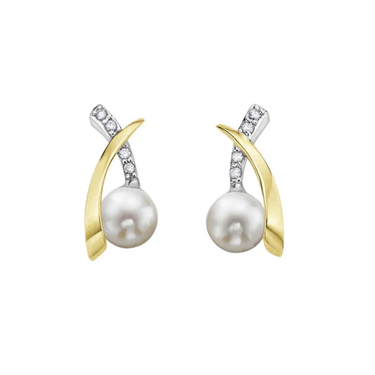10K Yellow Gold 0.04TDW Diamond & 5MM Freshwater Pearl Earrings