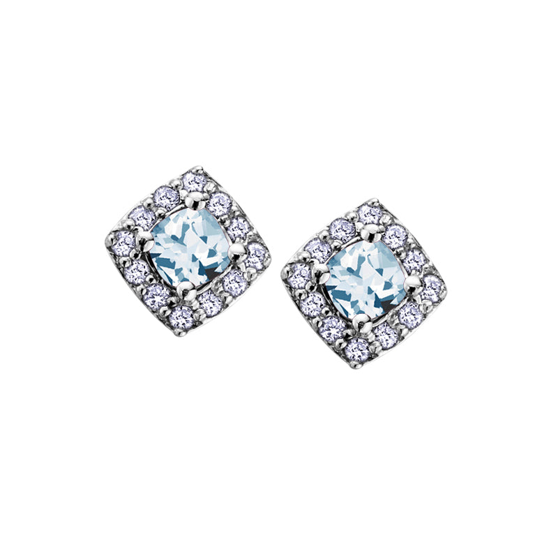 10K White Gold 0.12TDW Diamond &amp; Aquamarine Earrings