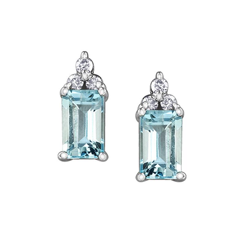 10K White Gold 5X3MM Aquamarine and 0.05TDW Diamond Earrings