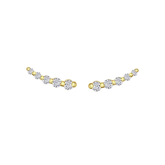 10K Yellow and White Gold 0.25TDW Diamond Ear Climber Earrings