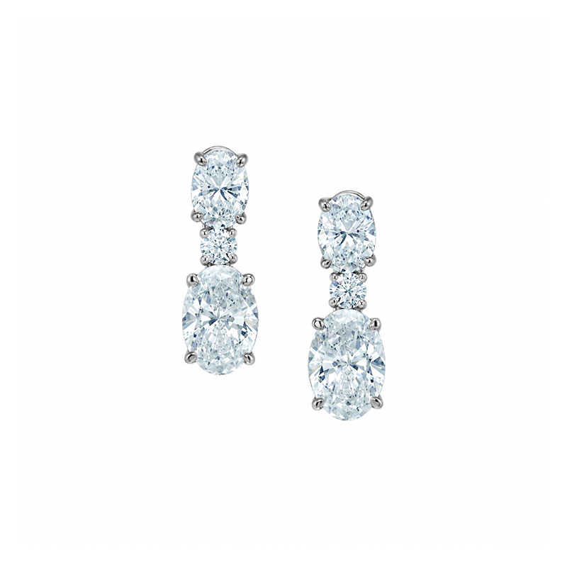 14K White Gold 1.55TDW Lab Grown Diamond Oval Dangle Earrings 