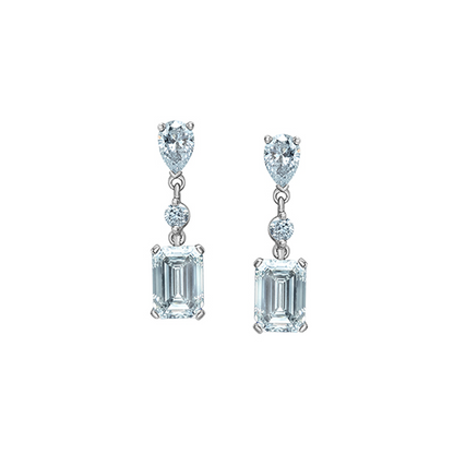 14K White Gold 2.55TDW Lab Diamond Emerald Cut Dangle Earrings
