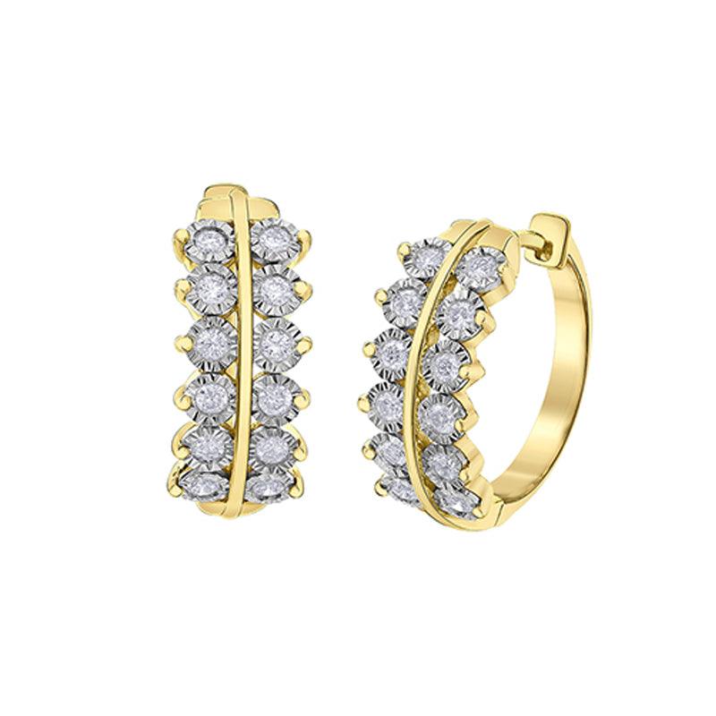 10K Yellow Gold 0.50TDW Diamond Illusion Set Hoop Earrings