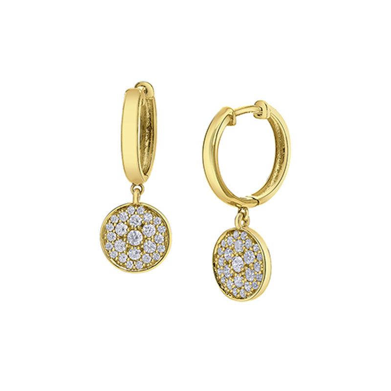 14K Yellow Gold 0.66TDW Diamond Dangle Disc Earrings