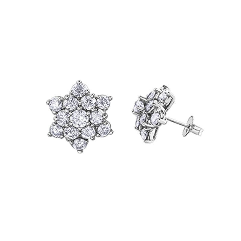 2.00TDW Diamond 14K White Gold Flower Earrings