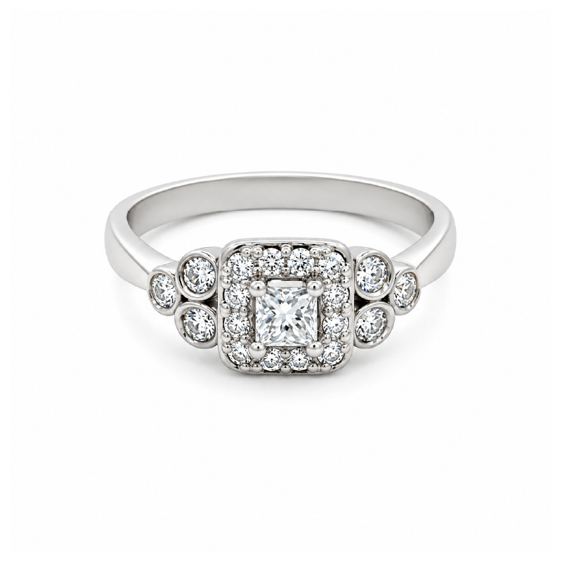 14K White Gold 0.38TDW Halo Diamond Engagement Ring