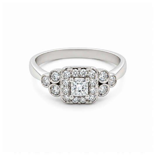 14K White Gold 0.38TDW Halo Diamond Engagement Ring