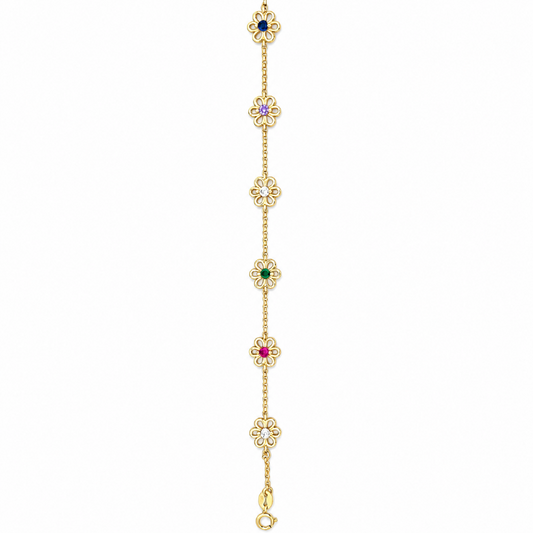 Sterling Silver Yellow Gold Plated CZ Coloured Flower Bracelet
