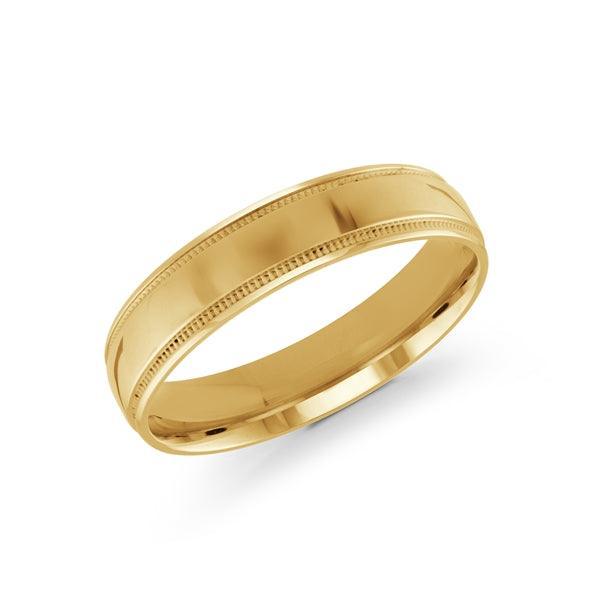 10, 14 Karat 5mm Solid Yellow Gold High Polish Milgrain Edge Wedding Band