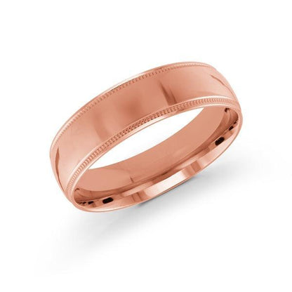 10, 14 Karat 6mm Solid Gold High Polish Milgrain Edge Wedding Band