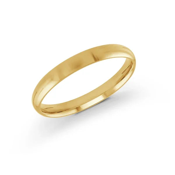 10, 14 Karat Gold 3mm high polish rounded dome light comfort fit wedding band