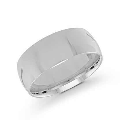 10, 14 Karat White Gold 8mm high polish rounded dome light comfort fit wedding band