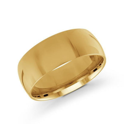 10, 14 Karat Gold 8mm high polish rounded dome light comfort fit wedding band