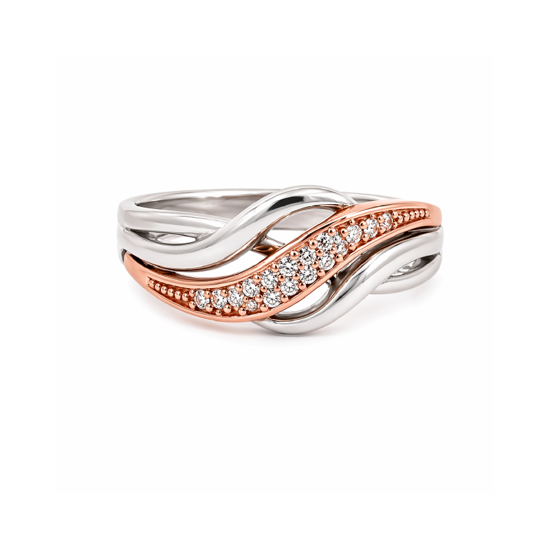 10K Rose Gold & Sterling Silver Diamond Ring – 0.08TDW