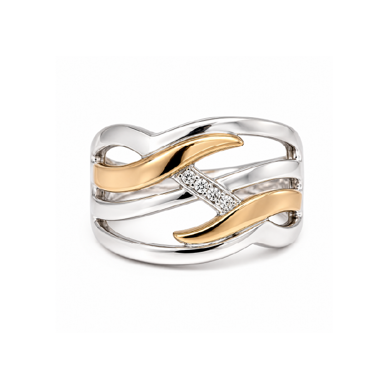 10K Yellow Gold & Sterling Silver 0.02TDW Diamond Ring