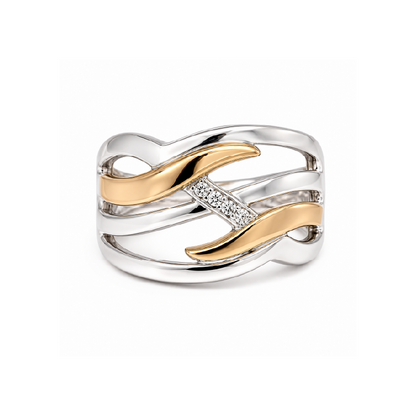 10K Yellow Gold & Sterling Silver 0.02TDW Diamond Ring