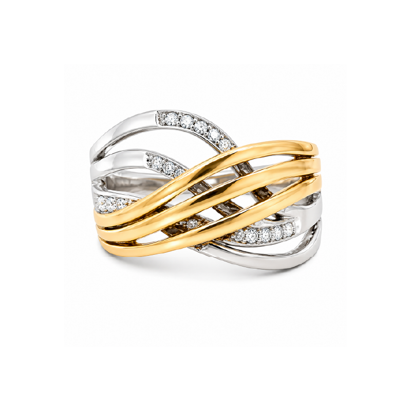 10K Yellow Gold & Sterling Silver 0.04TDW Diamond Ring