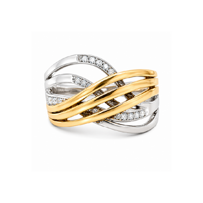 10K Yellow Gold & Sterling Silver 0.04TDW Diamond Ring