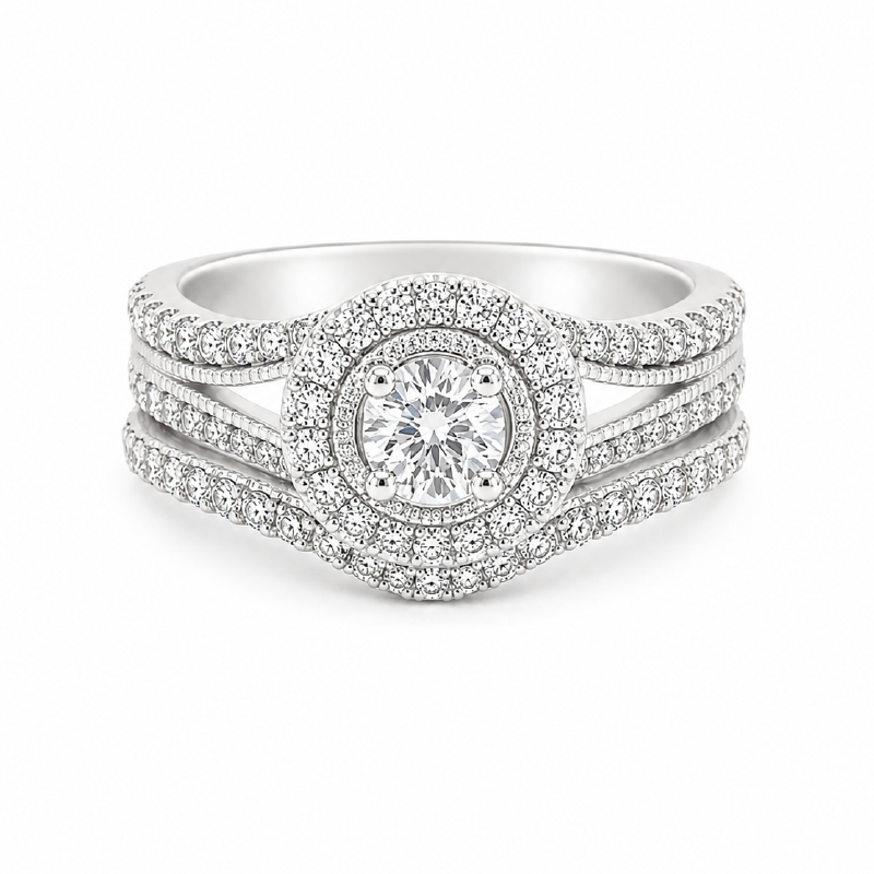 10K White Gold 0.97TDW Diamond Wedding Set
