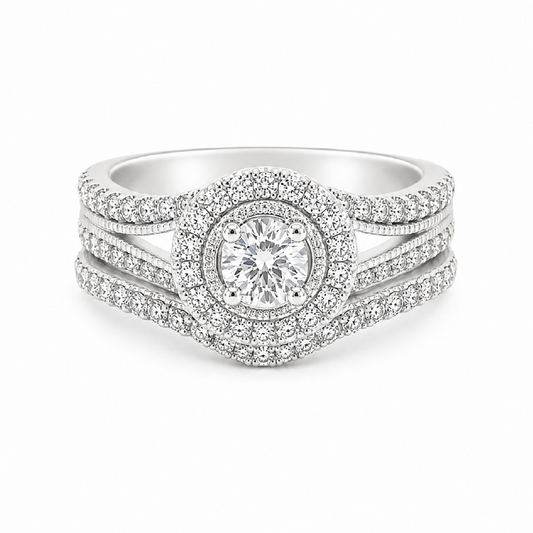 10K White Gold 0.97TDW Diamond Wedding Set