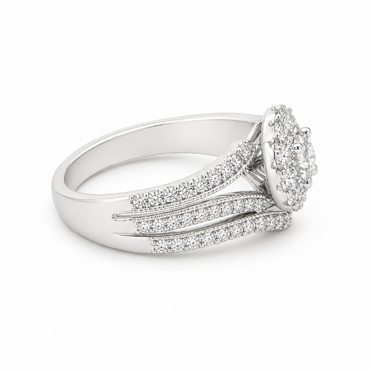 10K White Gold 0.97TDW Diamond Wedding Set