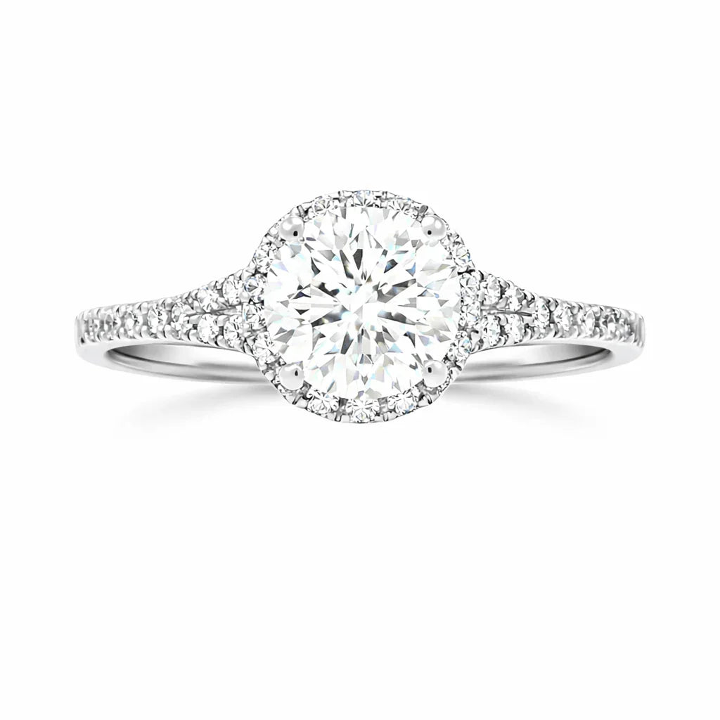 1.42 TDW Lab-Grown Diamond Halo Engagement Ring Set with 10K White Gold